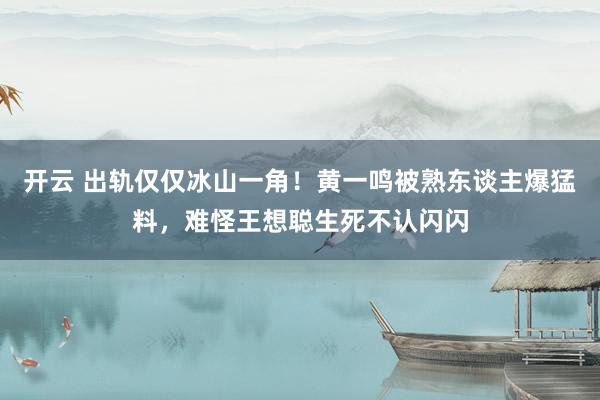 开云 出轨仅仅冰山一角！黄一鸣被熟东谈主爆猛料，难怪王想聪生死不认闪闪