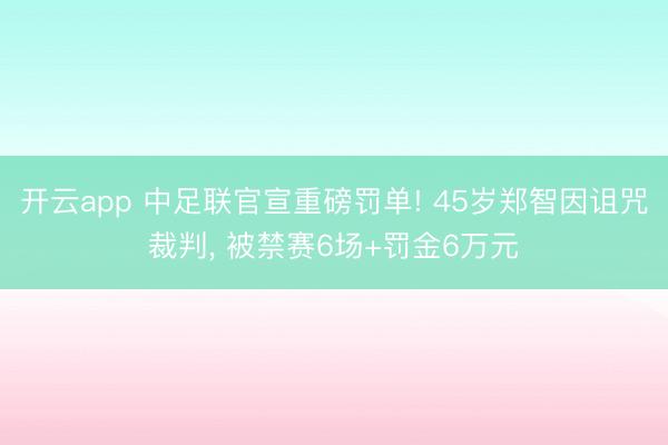 开云app 中足联官宣重磅罚单! 45岁郑智因诅咒裁判， 被禁赛6场+罚金6万元